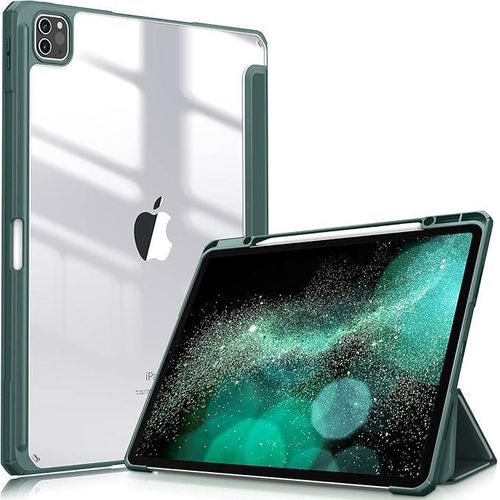 Case Compatible with iPad Pro 12.9 inch (2022/2021/2020/2018, 6th/5th/4th/3rd Generation) - Shockproof Clear Back Cover with Pencil Holder, Auto Wake/Sleep, Midnight Green