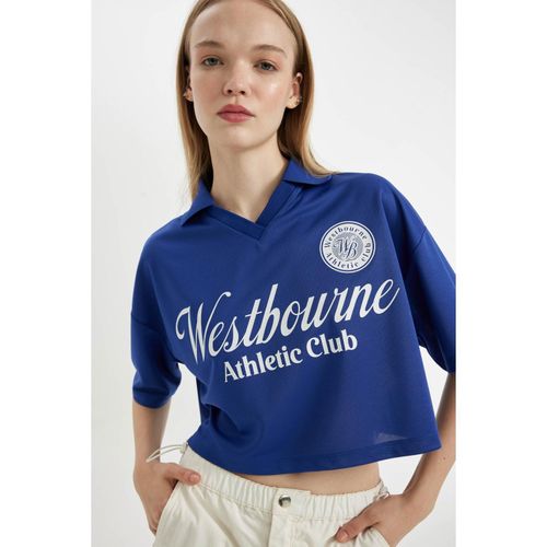 Oversize Polo Neck Printed Short Sleeve T-Shirt