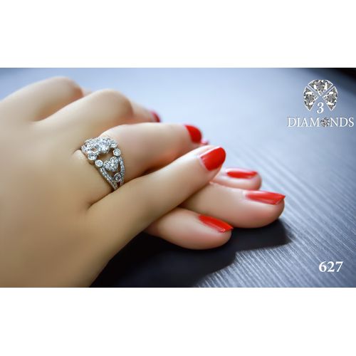 خاتم بلاتينيوم مطلي من 3 دايموندز للنساء مع حجر زيركون - فضي