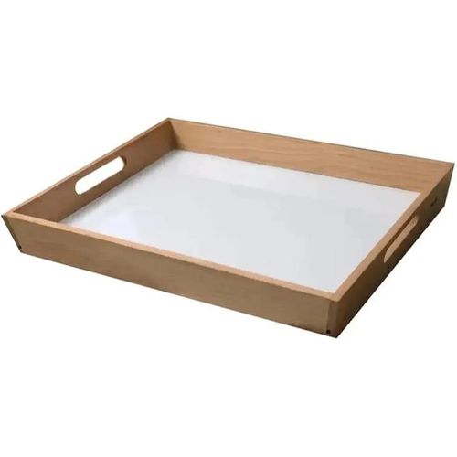 Natural Beech Wood Serving Tray with Side Handles, White & Beige Color