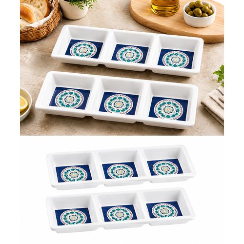 Set of 2 Pieces 3-Compartment Serving Tray – Divided Snack & Appetizer Dish for Nuts, Olives, Sauces & Sweets
