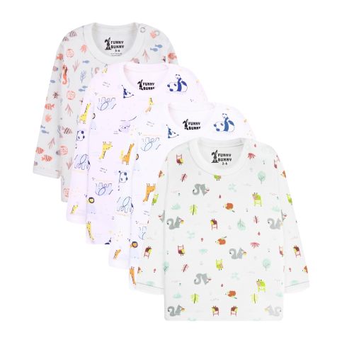 Funny Bunny Pack Of 4 Long Sleeve Undershirt For Baby Girl (White Printed)