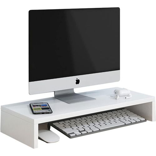 Monitor Stand Riser and Desk Organizer for Laptop, Computer, Printer, PC - Space-Saving Wood Stand for Home and Office Use, White