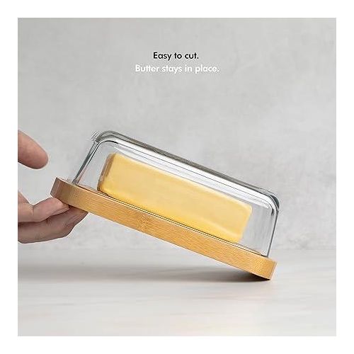 Clear Glass Butter Dish with Lid for Countertop, Covered Butter Container for Refrigerator, Fits European Size, Large Butter Keeper for Fridge, Butter Holder for Counter, Cute Butter Tray