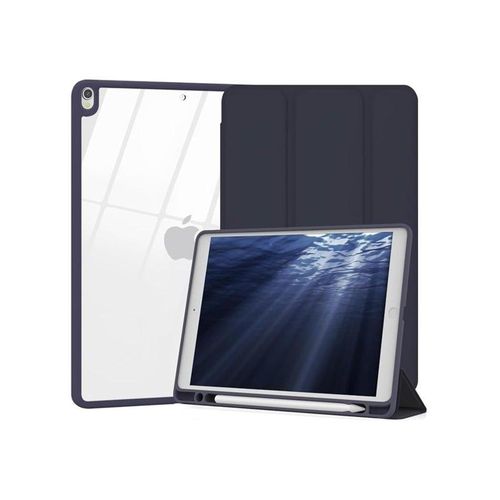 Slim Hybrid Case for iPad 9th8th7th Generation 202120202019 102 Inch - Built-in Pencil Holder Shockproof Cover with Clear Transparent Back Shell dark blue