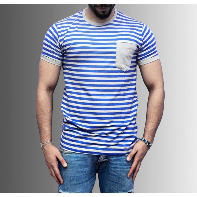 Buy Marley Striped T-Shirt - Blue & Grey in Egypt