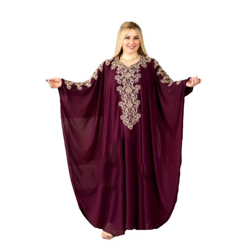 عباية استقبال و صباحية و مناسبات الخامة شيفون مكونة من 2 قطع موديل 536 عنابي