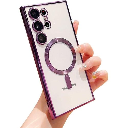 tentech Slim Soft Magnetic Phone Case for Samsung Galaxy S23 Ultra 5G MagSafe Full Camera Lens Protection with Plating Protective Clear Shockproof Protective Film for Men and Women Purple