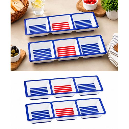 Set of 2 Pieces 3-Compartment Serving Tray – Divided Snack & Appetizer Dish for Nuts, Olives, Sauces & Sweets