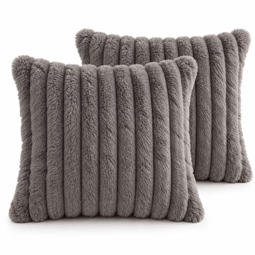 Cushion cover set 2pcs, 40*40 cm, Ribbed design Gray