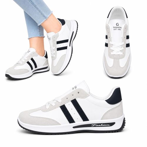 AB1 Women’s Casual Sport Sneakers Flat – Lightweight Breathable Design – Non-Slip Rubber Sole – Comfortable Daily Walking Shoes - White*Black