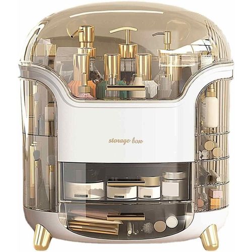 Makeup Storage Organizer, Large Skincare Organizers Cosmetic Display Case with Lid,Lipstick Organizer and Transparent Cover, Makeup Box for Bedroom Vanity Desk Countertop Bathroom -White