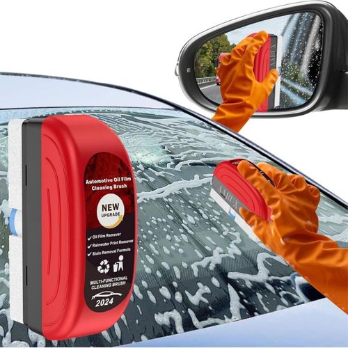Car Windshield Oil Film Removal Brush with Glass Cleaner – Automotive Glass Cleaning Tool for Windshield, Side & Rear Windows and Side Mirrors – Easy-to-Use Car Glass Cleaning Kit