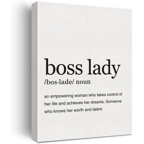 LEXSIVO Boss Lady Definition Print Canvas Wall Art Home Office Decor Modern Minimalist Painting 12x15 Canvas Boss Babe Poster Framed Ready to Hang Entrepreneur Gift