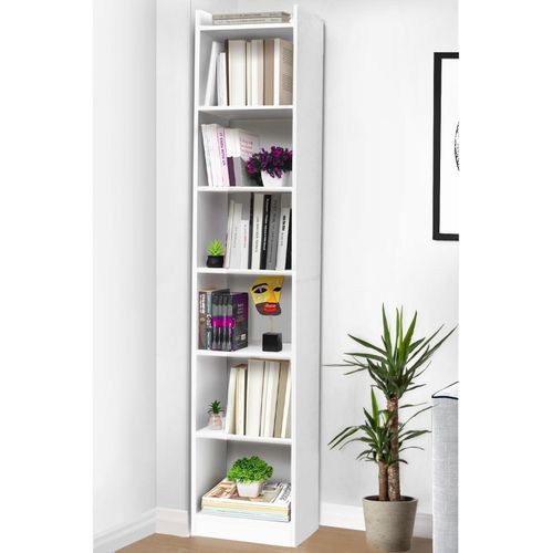 6-Tier Vertical Wooden Bookshelf, a tall Multipurpose Cube Stand for Home Library, Office, and Bedroom in a clean manufactured wood finish - White