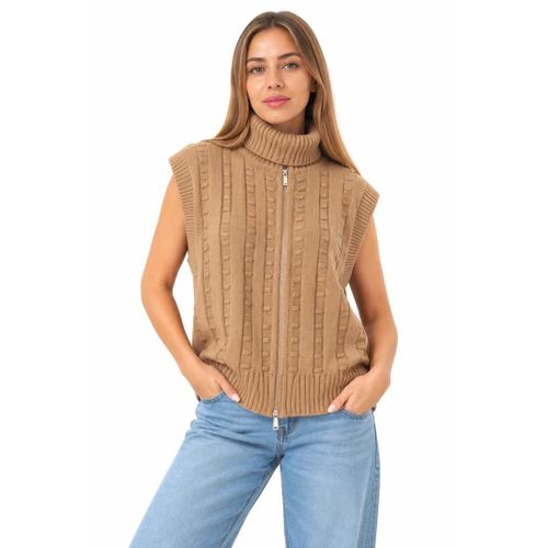 Women's Turtleneck Knit Vest, Full Zip-5925 - cafe