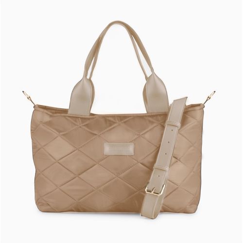 Boom Big Bag Soft Quilted Canvas Shoulder Bag For Women - Cafe