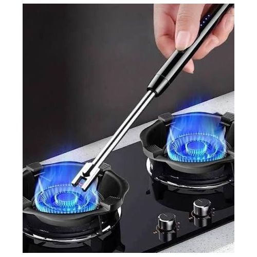 Rechargeable USB Electric Arc Lighter, 360° Flexible Stainless Steel Neck, LED Battery Indicator & Safety Lock – Black & Silver