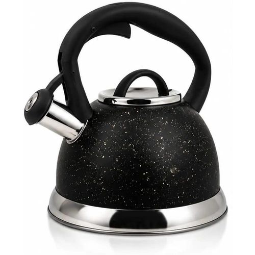 Stainless Steel Whistling Tea Kettle with Black Granite Finish – Heat-Resistant Silicone Handle
