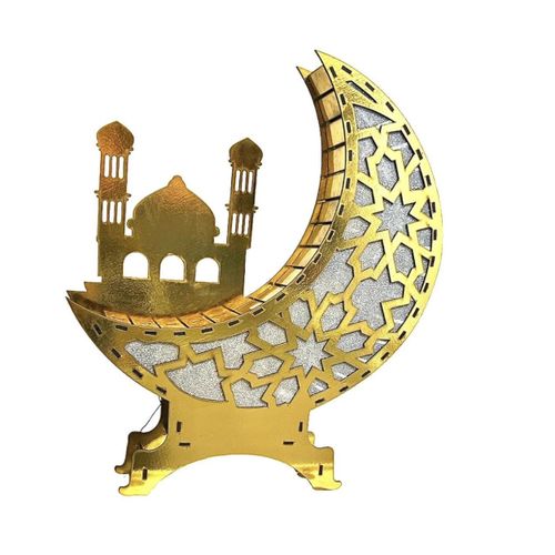 Wooden Gold Ramadan Crecent with changable lighting (XL size) 45 * 36 cms