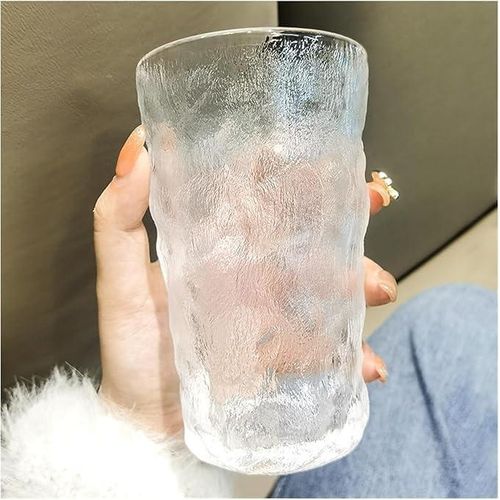 Set of 6 glass mugs and teacups for home use, featuring delicate Japanese-style glacier patterns thickened glass, and high aesthetic value