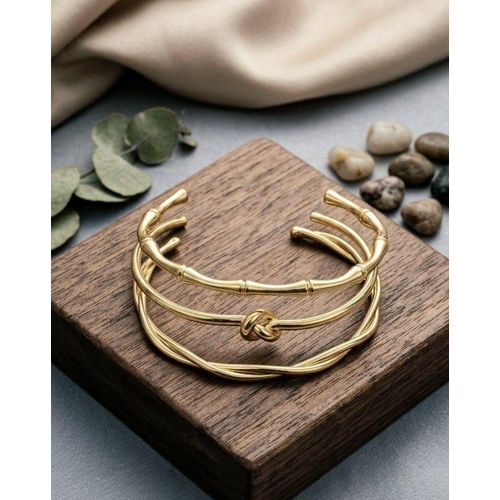 Luxury 3-Piece Triple Layered Bracelet Set (Non-Tarnish Stainless Steel Stackable Bracelets for Women)