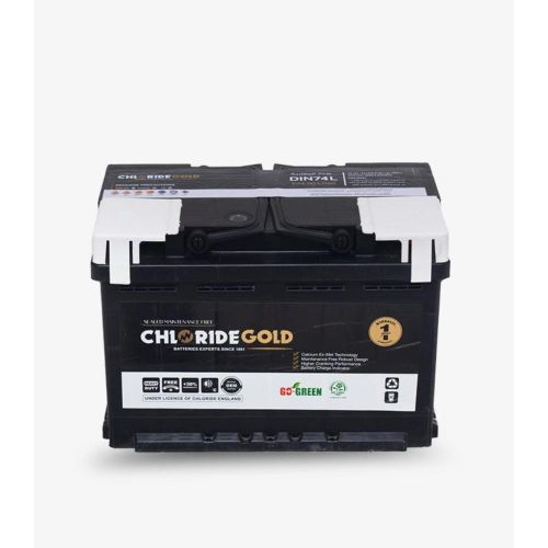 Gold DIN74L 12V 74Ah Low-Profile Reverse-Polarity Battery