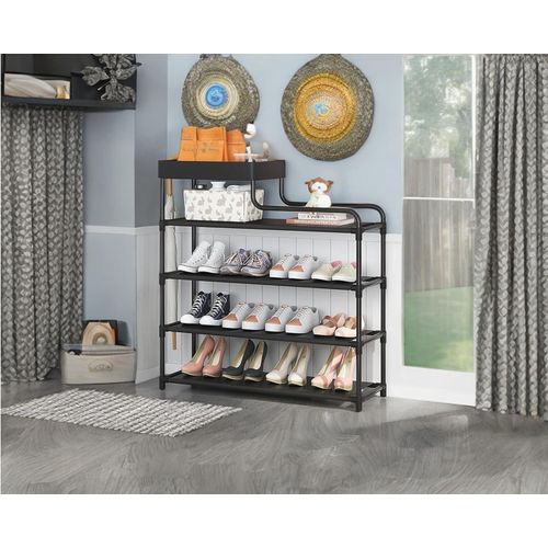 Sturdy 4-Tier Shoe Organizer with Top Storage Basket – Practical Shoe Rack for Closet Organizer