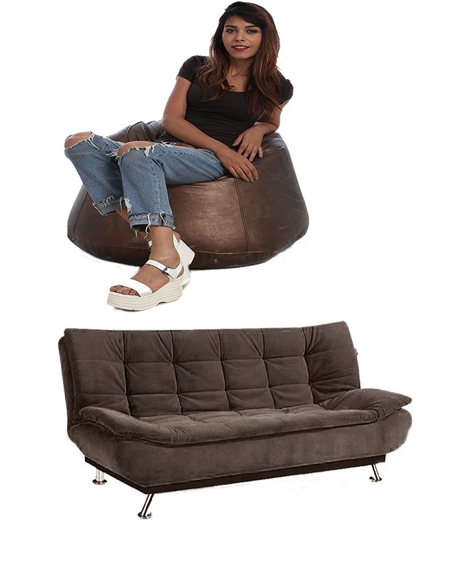 Sofa Bed +PVC Bean Bag - Brown