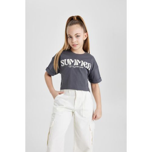 Girl Full Crop Top Short Sleeve T-Shirt - Anthra