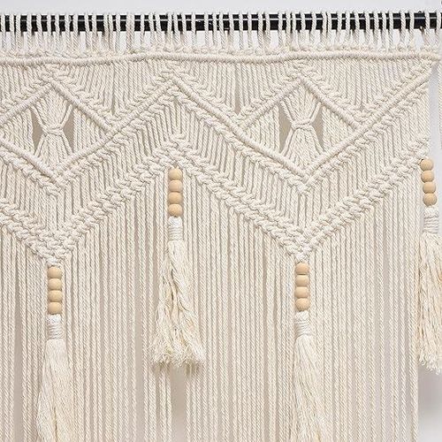Long Bohemian Macrame Window Curtain, Handcrafted from the Finest Natural Cotton Ropes