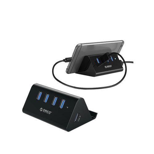 ORICO USB Hub, 4 Port USB 3.0 Portable Data Hub with 1 Meter USB Cable, Phone Stand Function for Laptop, Notebook, PC, MacBook, iMac, Surface Pro, Flash Drives, and Mobile HDD
