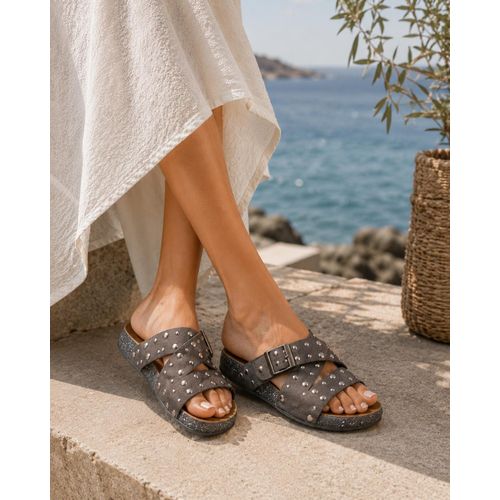 Slippers Fabric Flat With Buckle SL-219 - Brown