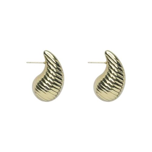 Stainless Steel Puffy Teardrop Stud Earrings For Women 2 Pieces - Gold