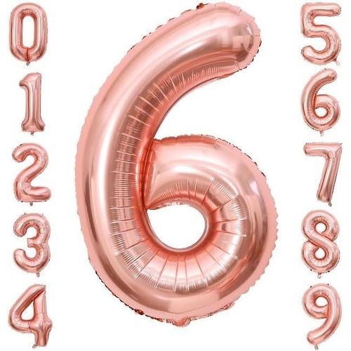 Gold Number Balloons 32 Inch Large Size Digital Balloons for Birthday Celebration Wedding Anniversary, Graduation, Baby Shower Decoration (Rose Gold, Number 6)