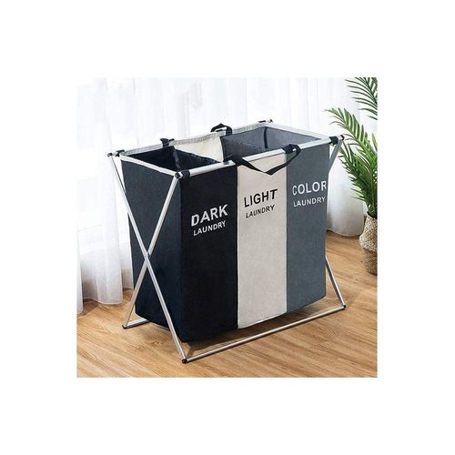 Spacious Heavy-Duty 3-Section Laundry Basket - 137L, Foldable, Black/White/Grey