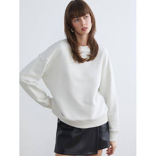 Crew Neck Rhinestone Embellished Oversize Women's Sweatshirt