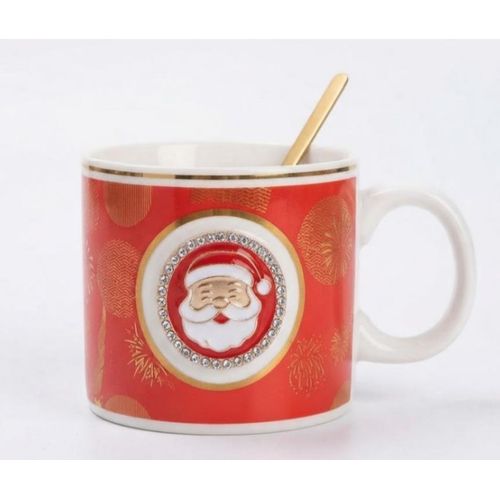 Porcelain mug with stainless steel spoon, multi-colored