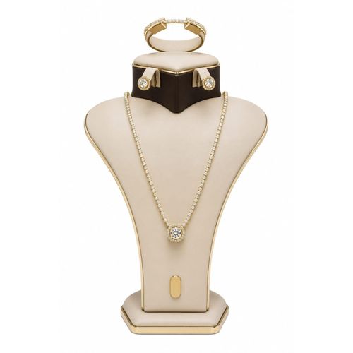 3-Piece Women's Solitaire Tennis Jewelry Set (Pendant Necklace, Bracelet & Round Stud Earrings) - Non-Tarnish Chinese Gold Set - Gold