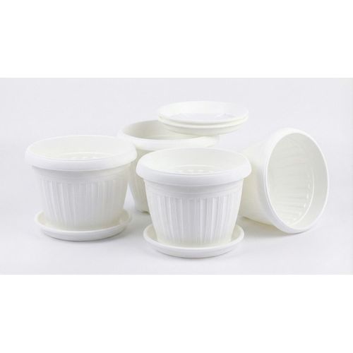 Plastic plant pot with saucer, 20 cm - Decorative flower pot for indoor and outdoor plants, suitable for houseplants, herbs, flowers, balconies, and home gardens - White