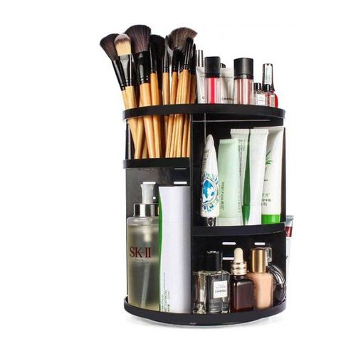 360 Rotating Makeup Organizer, Diy Adjustable Makeup Carousel Spinning Holder Storage Rack, Large Capacity Make Up Caddy Shelf Cosmetics Organizer Box, Best For Countertop Black