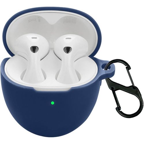 QWYJ Silicone Protective Case for Huawei FreeBuds 6 – Silicone Protective Cover with Anti-Loss Carabiner Keychain (Blue)
