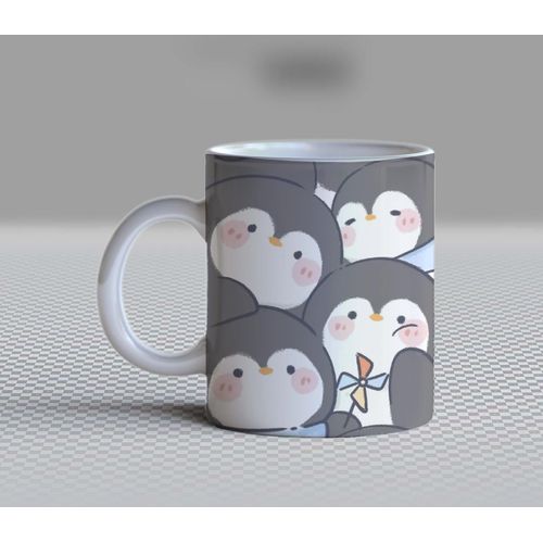 Cute Penguin with Pinwheel Ceramic Coffee Mug – 11oz Aesthetic Grey Penguin Tea Cup, Whimsical Stand Out Winter Animal Pattern Mug for Coffee Lovers, Lovely Birthday Gift for Women, Girls, Teens & Penguin Lovers