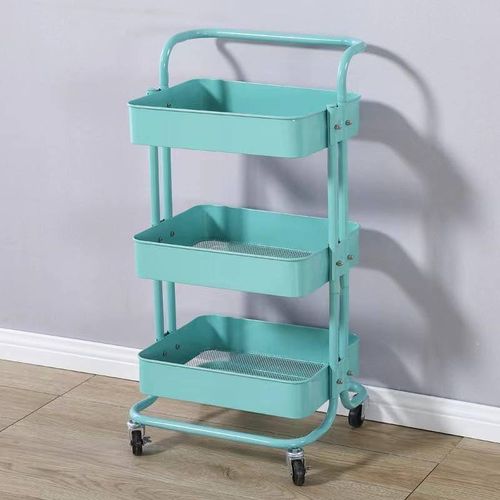 Wheeled trolley and multi-purpose kitchen organizer shelf, multi-purpose organizer shelf, wheeled serving trolley for office, bathroom and kitchen, 85*42*35 cm (light blue)
