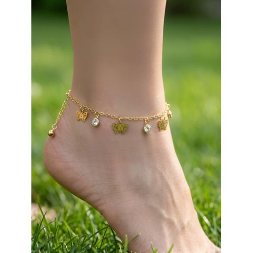 Gold Plated Butterfly Charm Zircon Anklet for Women Elegant Summer Jewelry