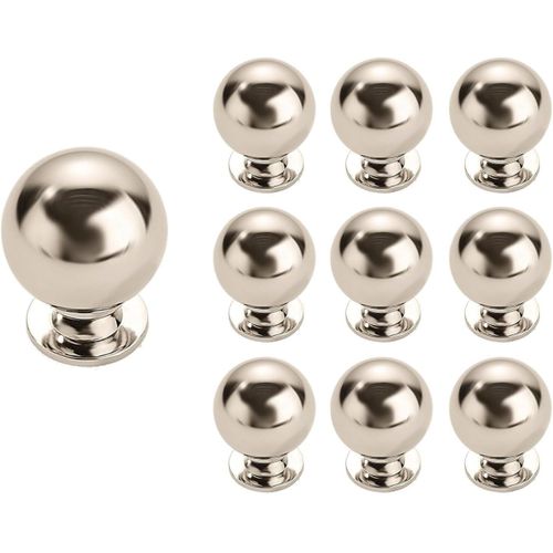 Brushed Nickel Ball Drawer Knobs, 3cm, Antique Style, Silver, 10 Pack