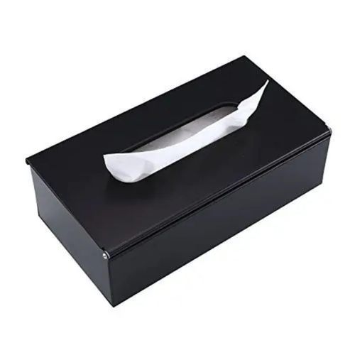 A modern rectangular tissue holder box made of high-quality polished stainless steel suitable for the office or wall mounting Black color