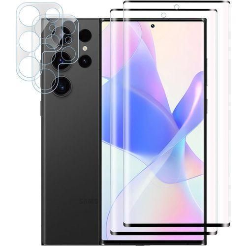 2+2 Pieces 3D Tempered Glass Screen Protector for Samsung Galaxy S22 Ultra 0.33 mm & 9H Hardness, Anti-Scratch, 100% Bubble-Free Glass Protection, High Sensitivity Rear Camera Protector
