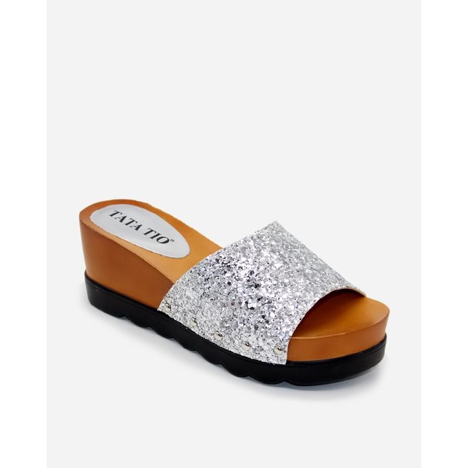 Buy Tata Tio Women Leather Slippers  - Silver in Egypt
