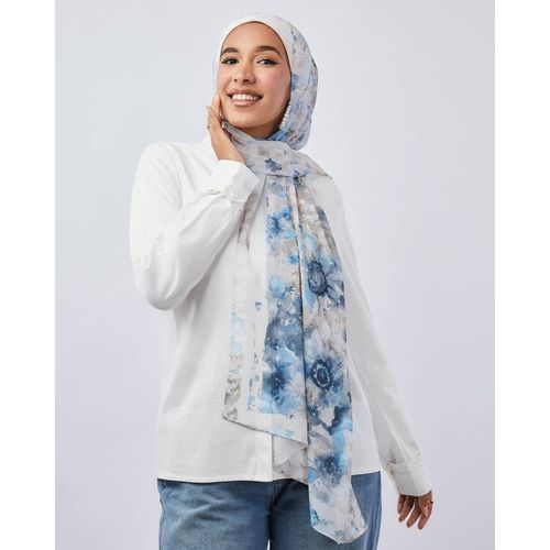 Chi Chi Chiffon Scarf - Multicolour - Baby Blue & White
